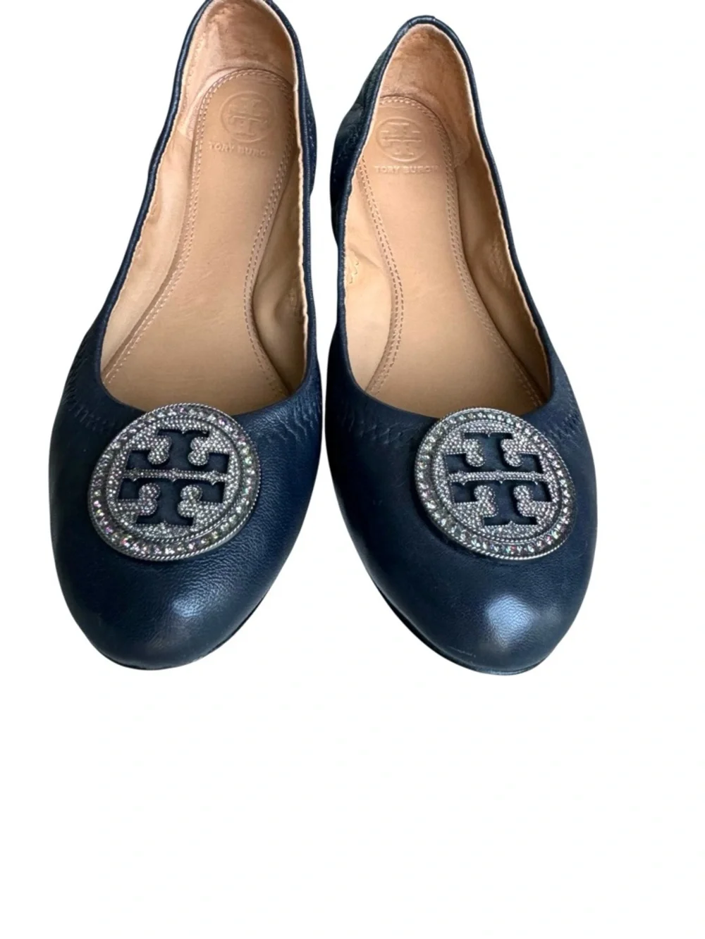 Tory Burch Liana Flats Crystal Embellished Navy Nappa Leather